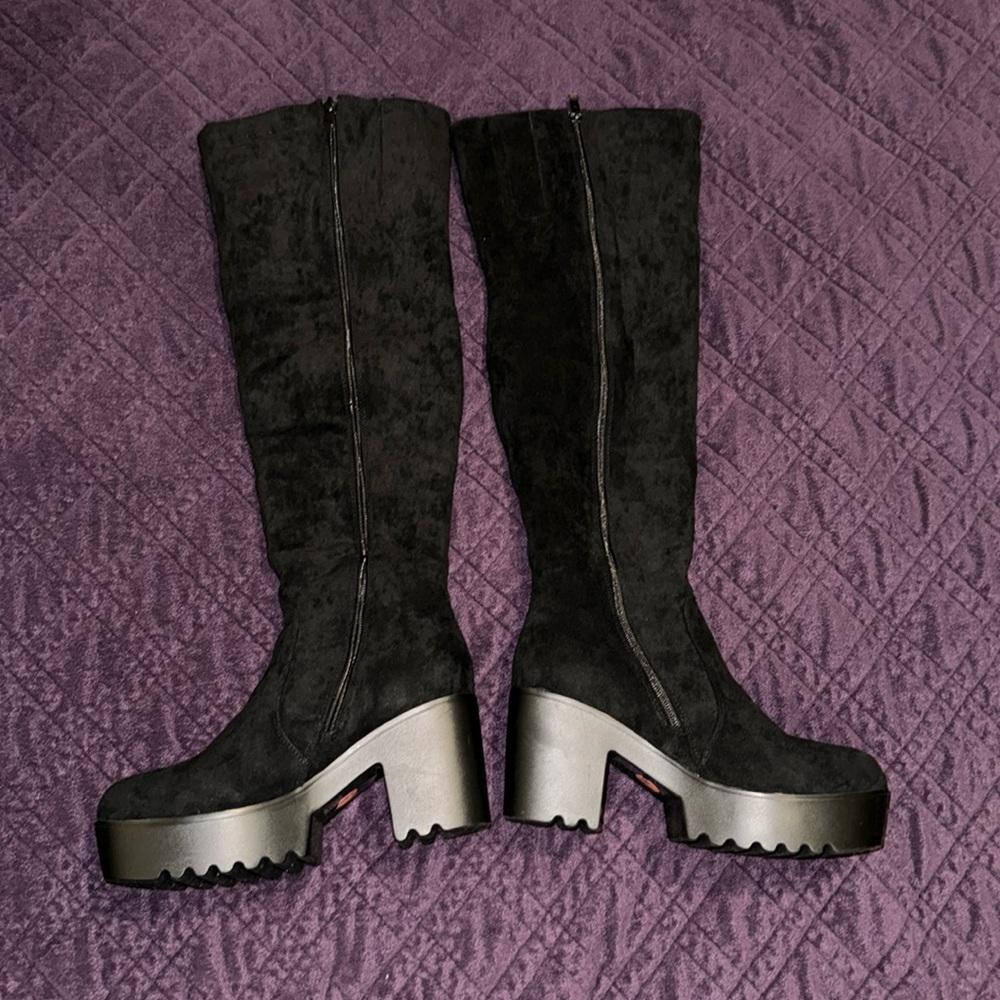 Black Velour High Boot